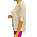 1.STATE Eyelet Blouse White Crinkle Gauze Button Front V Neck