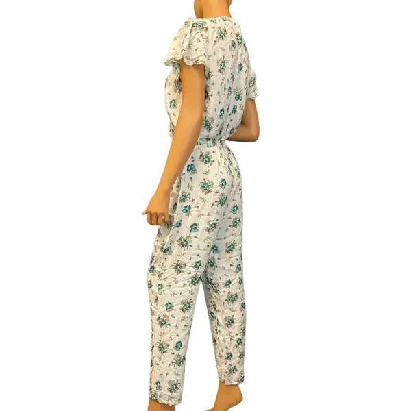 1.STATE White Floral Flutter Sleeve Jumpsuit with Pockets