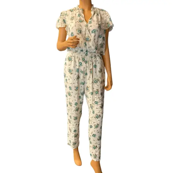 1.STATE White Floral Flutter Sleeve Jumpsuit with Pockets