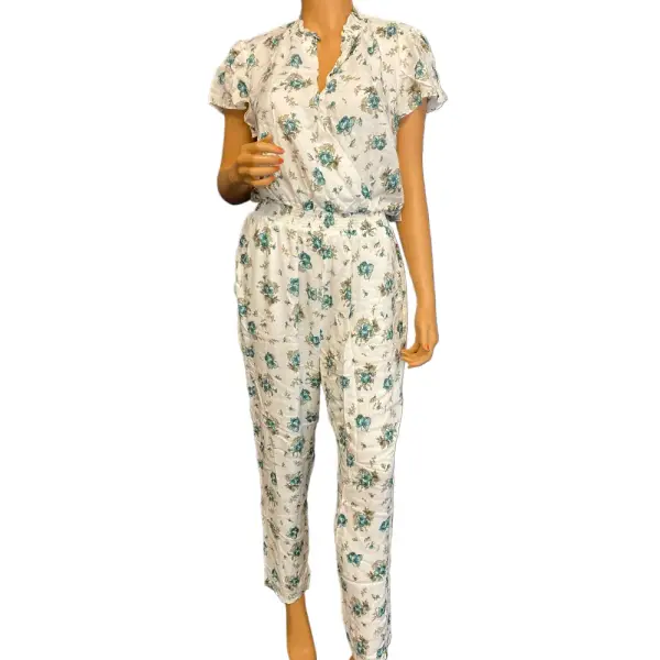 1.STATE White Floral Flutter Sleeve Jumpsuit with Pockets