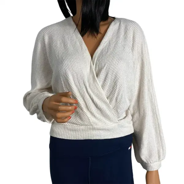 1.STATE Cream Waffle Knit Faux Wrap Sweater