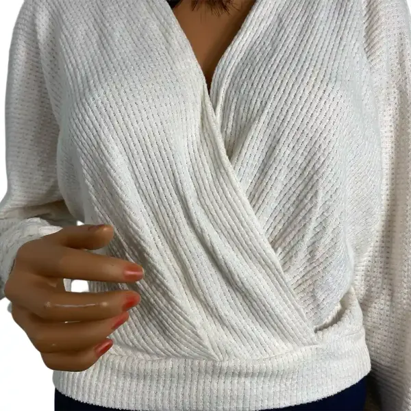 1.STATE Cream Waffle Knit Faux Wrap Sweater