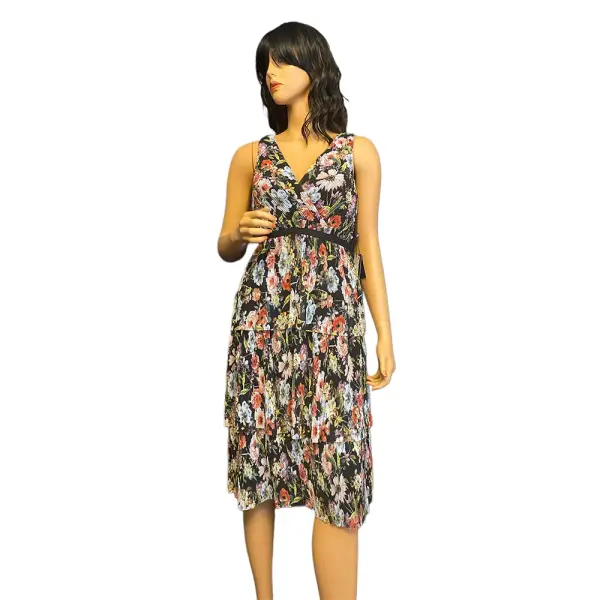 Adrianna Papell Floral Pleated Tiered Midi Dress