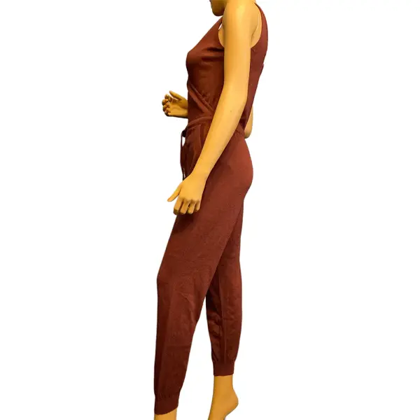 Alfani Intimates Maroon Knit Belted Sleepwear Jumpsuit