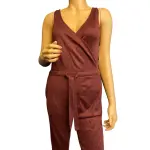 Alfani Intimates Maroon Knit Belted Sleepwear Jumpsuit