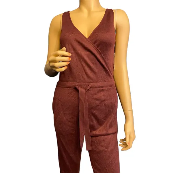 Alfani Intimates Maroon Knit Belted Sleepwear Jumpsuit
