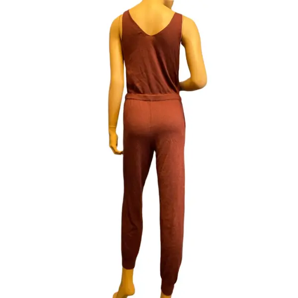 Alfani Intimates Maroon Knit Belted Sleepwear Jumpsuit
