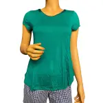 Alfani Petite Satin Trim High Low Tee Lush Meadow Green