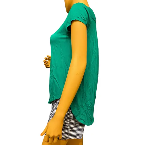 Alfani Petite Satin Trim High Low Tee Lush Meadow Green