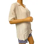 Alfani Wrap Front Top Ivory Linen Blend Collared Short Sleeve