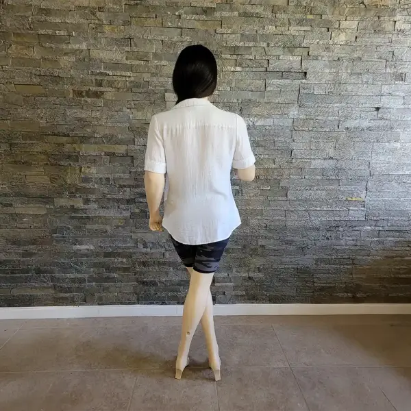 Alfani Wrap Front Top Ivory Linen Blend Collared Short Sleeve