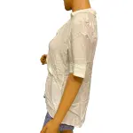 Alfani Wrap Front Top Ivory Linen Blend Collared Short Sleeve