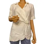 Alfani Wrap Front Top Ivory Linen Blend Collared Short Sleeve