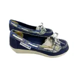 American Eagle Girls Blue Plaid Canvas Wedge Moccasin Loafers Size 3