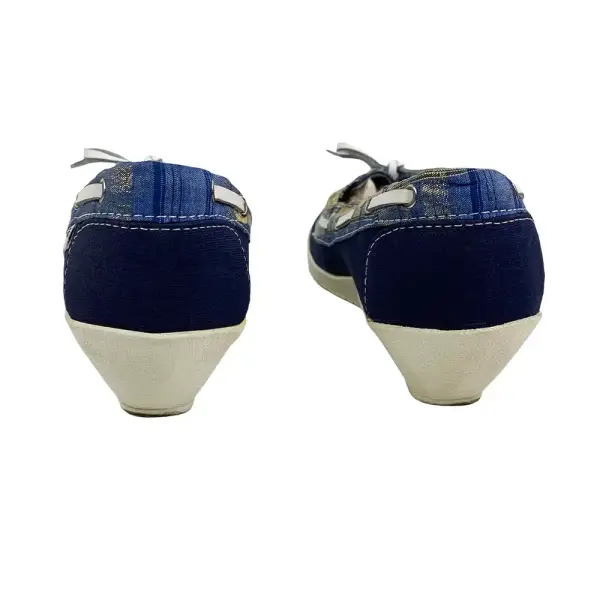 American Eagle Girls Blue Plaid Canvas Wedge Moccasin Loafers Size 3