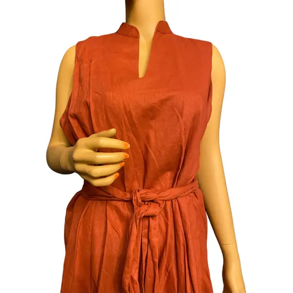 Anne Klein Linen Blend Sleeveless Midi Dress in Cinnamon Size XL