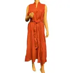 Anne Klein Linen Blend Sleeveless Midi Dress in Cinnamon Size XL