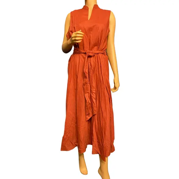 Anne Klein Linen Blend Sleeveless Midi Dress in Cinnamon Size XL
