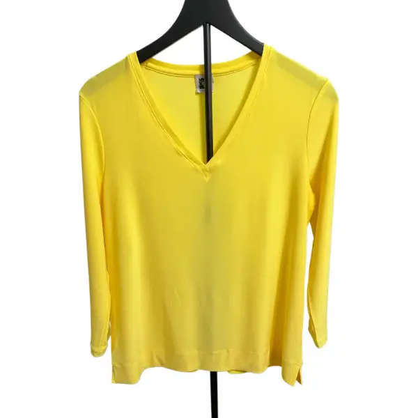 Anne Klein Citron Yellow V-Neck Stretch Top