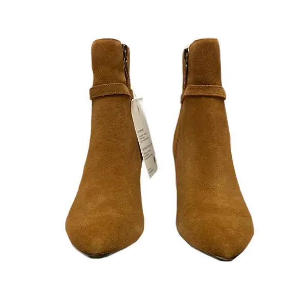 Aqua College Tatum Waterproof Suede Ankle Booties Rust Brown Block Heel Womens