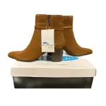 Aqua College Tatum Waterproof Suede Ankle Booties Rust Brown Block Heel Womens