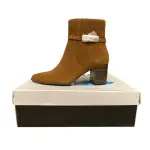 Aqua College Tatum Waterproof Suede Ankle Booties Rust Brown Block Heel Womens