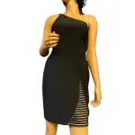 Aqua Dresses One Shoulder Asymmetrical Sheath Dress Mesh Detail