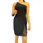 Aqua One Shoulder Asymmetrical Mesh Detail Cocktail Dress