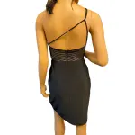 Aqua One Shoulder Asymmetrical Mesh Detail Cocktail Dress