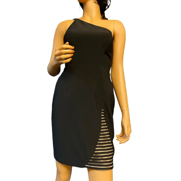 Aqua One Shoulder Asymmetrical Mesh Detail Cocktail Dress