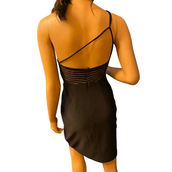 Aqua One Shoulder Asymmetrical Mesh Detail Cocktail Dress