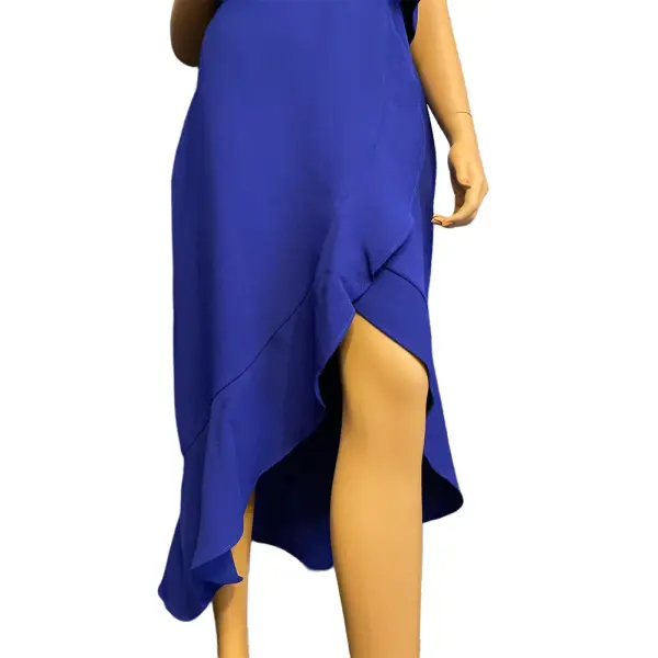 Aqua Women’s Cobalt Blue Sleeveless Asymmetric Ruffle Popover Midi Dress