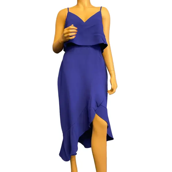 Aqua Women’s Cobalt Blue Sleeveless Asymmetric Ruffle Popover Midi Dress