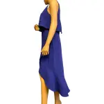 Aqua Women’s Cobalt Blue Sleeveless Asymmetric Ruffle Popover Midi Dress