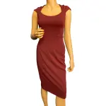 Aqua Burgundy Dress with Pleated Cap Sleeves