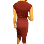 Aqua Burgundy Dress with Pleated Cap Sleeves