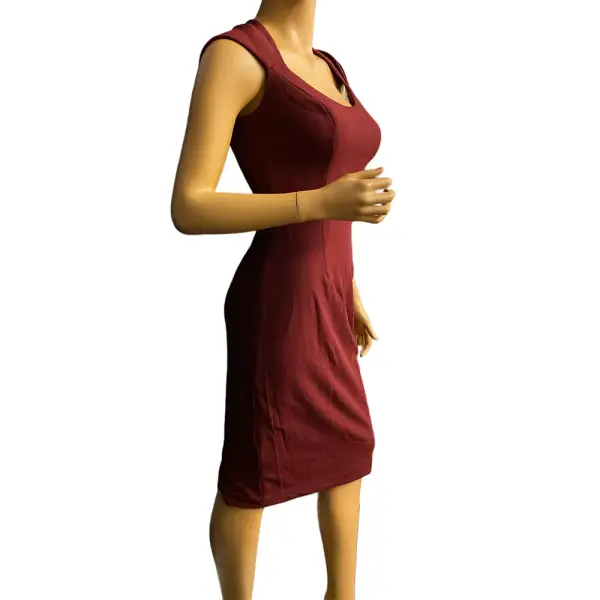 Aqua Burgundy Dress with Pleated Cap Sleeves