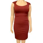 Aqua Burgundy Crepe Bodycon Dress with Pleated Cap Sleeves