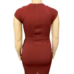Aqua Burgundy Crepe Bodycon Dress with Pleated Cap Sleeves