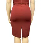 Aqua Burgundy Crepe Bodycon Dress with Pleated Cap Sleeves