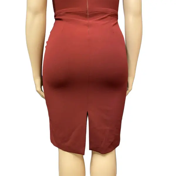 Aqua Burgundy Crepe Bodycon Dress with Pleated Cap Sleeves
