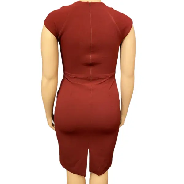 Aqua Burgundy Crepe Bodycon Dress with Pleated Cap Sleeves