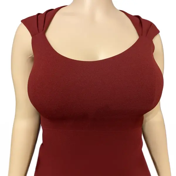 Aqua Burgundy Crepe Bodycon Dress with Pleated Cap Sleeves