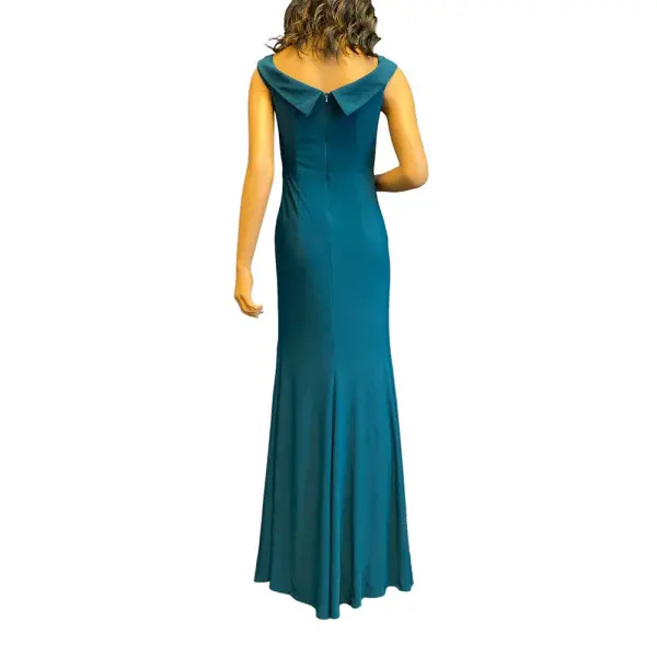 Aqua Dresses Off Shoulder Collar Neck Formal Gown High Slit
