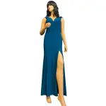 Aqua Dresses Off Shoulder Collar Neck Formal Gown High Slit