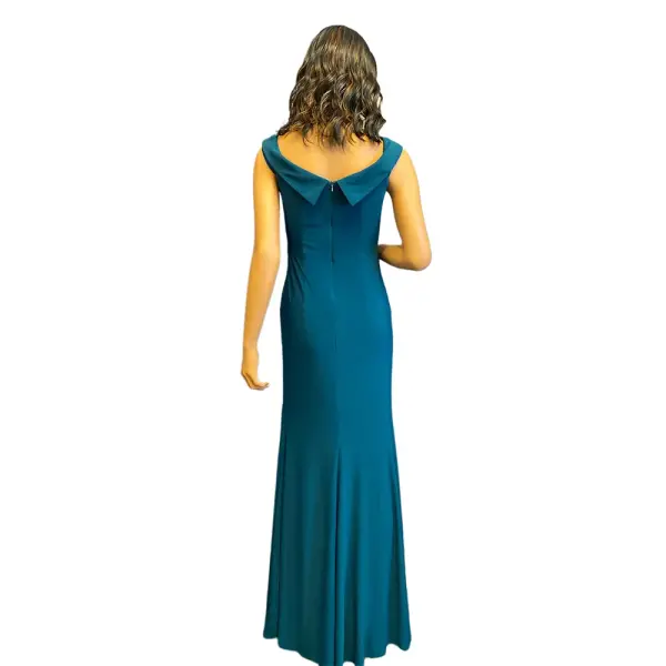 Aqua Dresses Off Shoulder Collar Neck Formal Gown High Slit