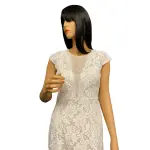 Aqua Lace Cap Sleeve Dress High-Low Hem Ivory