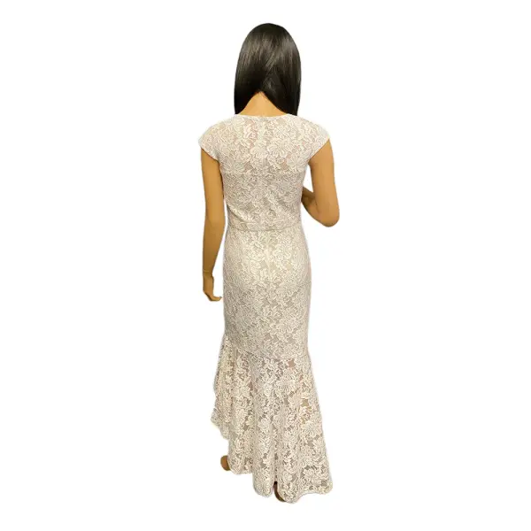 Aqua Lace Cap Sleeve Dress High-Low Hem Ivory
