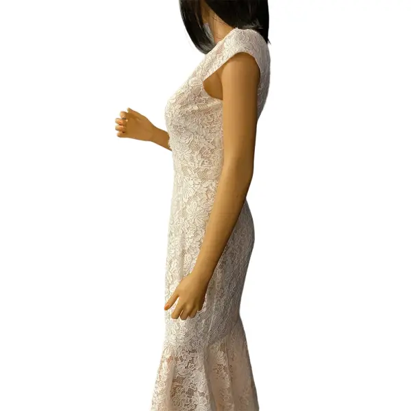 Aqua Lace Cap Sleeve Dress High-Low Hem Ivory