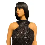 Aqua Sequin Gown Black Halter High Neck T-Back Slit
